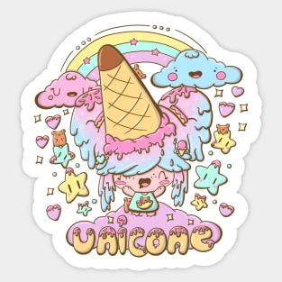 Cute unicone ice cream girl kawaii style Sticker